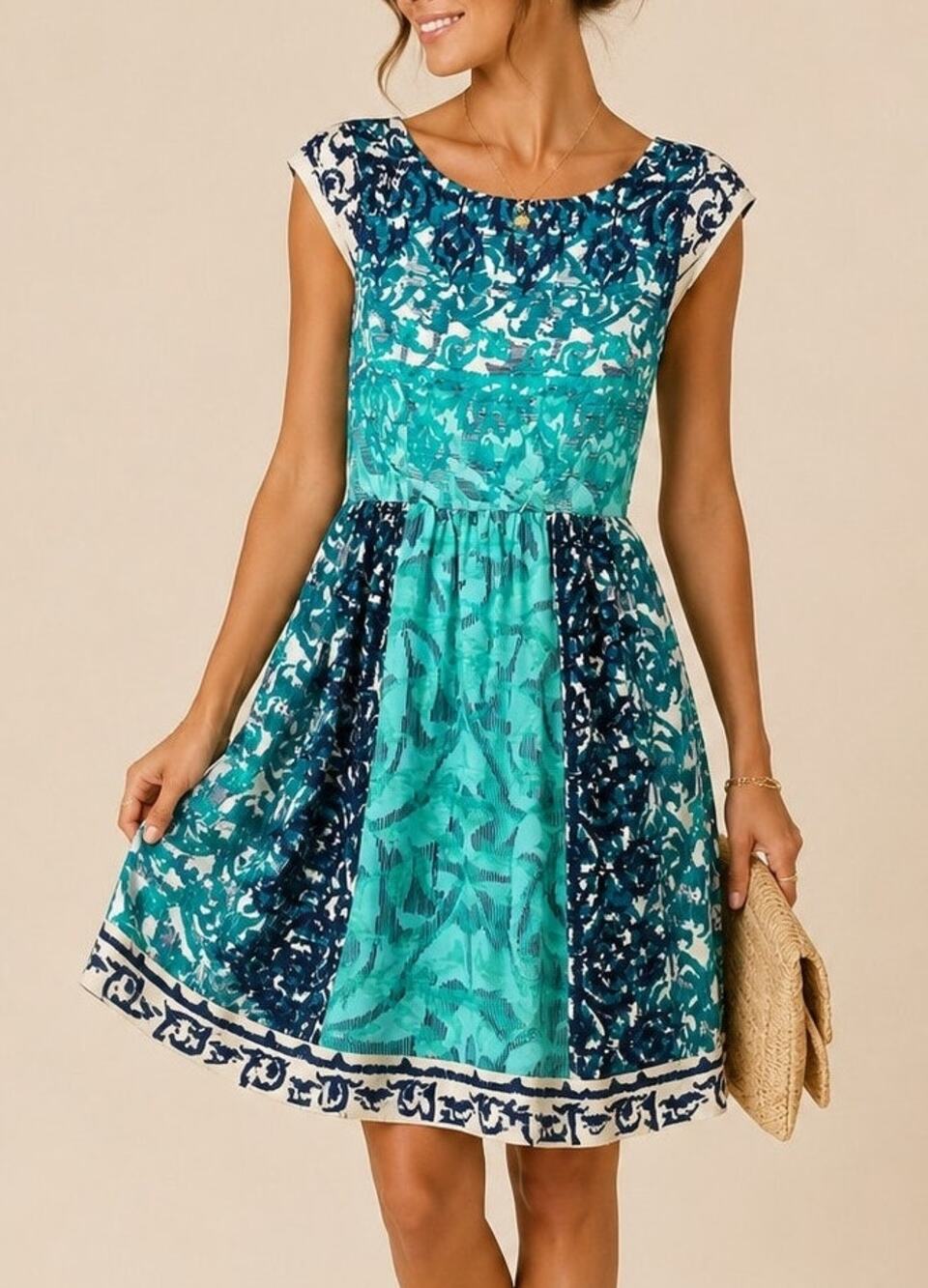 Rabbit Rabbit Rabbit Fit Flare Dress Size 6 Teal Resort Coastal Vacation Summer